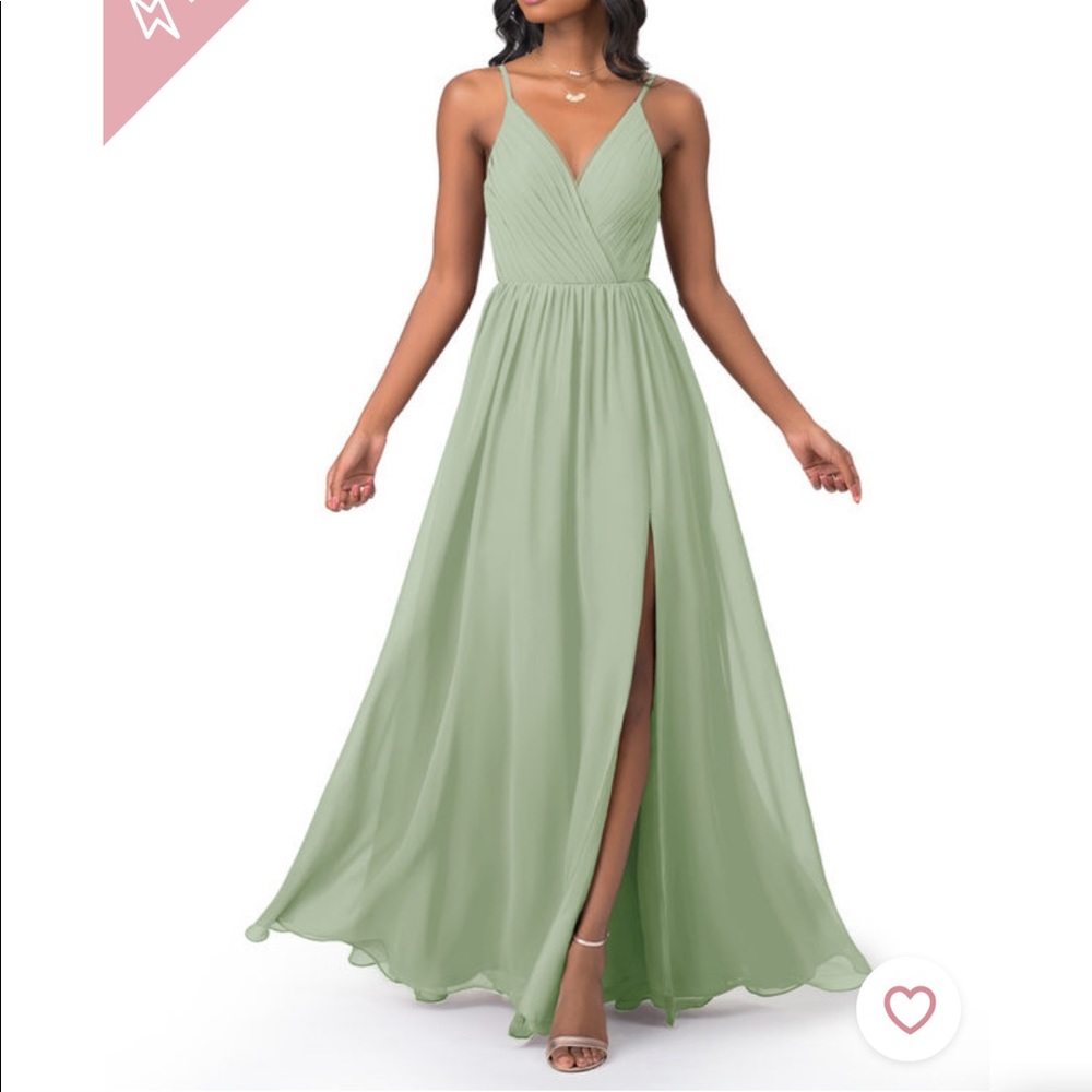 Azazie dusty sage bridesmaid dress style Gracie